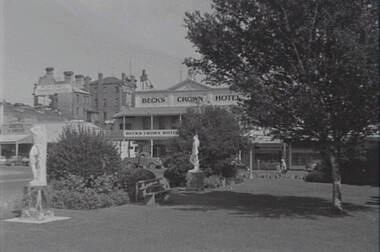 Negative - Town Hall Gardens - Statues - Becks Crown Hotel, Allan Doney, 1950 -1970