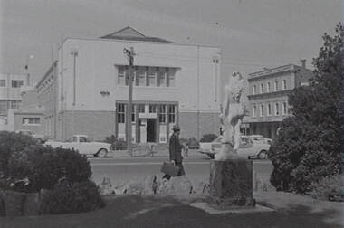 Negative - Town Hall Gardens - statue Bendigo - Children’s Library - Civic Buildings, Allan Doney, 1950 -1970