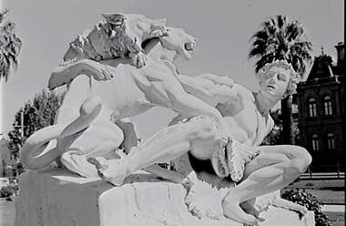 Negative - Conservatory Gardens Bendigo - Statue - Man and Lion, Allan Doney, 1950 -1970