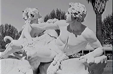 Negative - Conservatory Gardens Bendigo - Statue - Man and Lion, Allan Doney, 1950 -1970