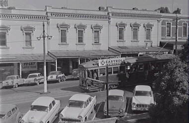 Negative - View Street Bendigo - Art Gallery Steps - Buildings - Tram, Allan Doney, 1950 -1970
