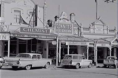 Negative - Eaglehawk - Street - Businesses - Chemist - MUIOOF Hall, Allan Doney, 1950 -1970