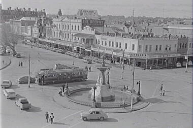 Negative - Alexandra Fountain Bendigo - Pall Mall Bendigo - Mitchell Street - Tram, Allan Doney, 1950 -1970