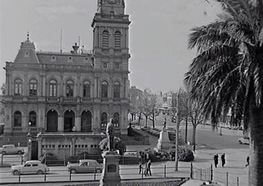 Negative - Lansell Statue - Toilet Block - Post Office - Pall Mall Bendigo, Allan Doney, 1950 -1970