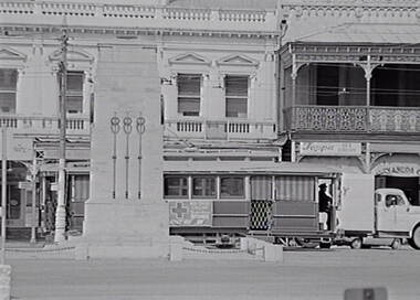 Negative - Cenotaph Bendigo - City Club Hotel - Tram, Allan Doney, 1950 -1970