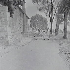 Negative - Police Barracks - Bendigo and School Children, Allan Doney, 1950 -1970