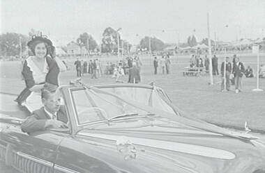 Negative - Bendigo Easter Fair 1953 - Car and Girl - Sports Ground, Allan Doney, 1950 -1970