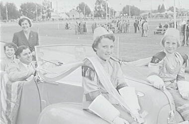 Negative - Bendigo Easter Fair 1953 - Car and People - Sports Ground, Allan Doney, 1950 -1970