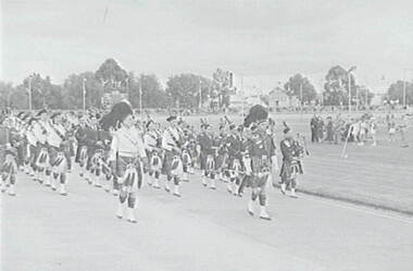 Negative - Bendigo Easter Fair 1953 - Golden City Highlanders Brass Band, Allan Doney, 1950 -1970