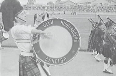 Negative - Bendigo Easter Fair 1953 - Golden City Highlanders Brass Band, Allan Doney, 1950 -1970