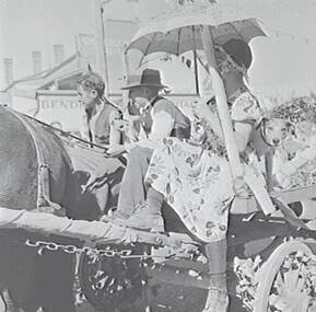 Negative - Bendigo Easter Fair 1955 - Parade - Horse and Cart, Allan Doney, 1950 -1970