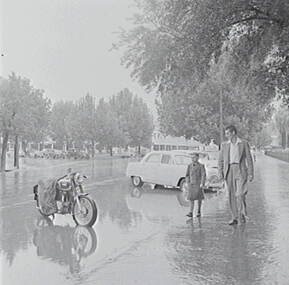 Negative - Bendigo Easter Fair 1956 - Howard Place - Rain, Allan Doney, 1950 -1970
