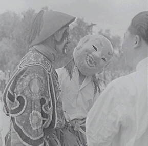 Negative - Bendigo Easter Fair 1957 - Chinese Masked Men, Allan Doney, 1950 -1970