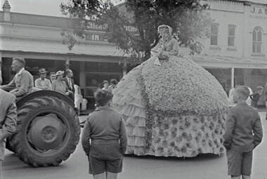 Negative - Bendigo Easter Fair 1957 - Float - Flower Doll, Allan Doney, 1950 -1970