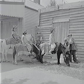 Negative - Bendigo Easter Fair 1959 - Chinese Section - Girls on Horses, Allan Doney, 1950 -1970