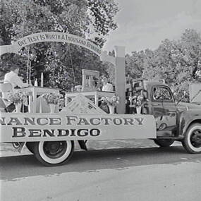 Negative - Bendigo Easter Fair 1959 - Float - Ordnance Factory, Allan Doney, 1950 -1970