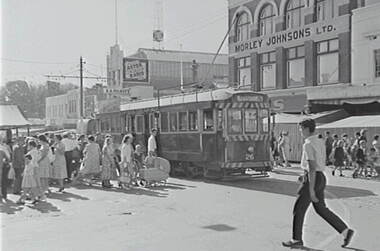 Negative - Bendigo Easter Fair 1962 - Tram, Allan Doney, 1950 -1970