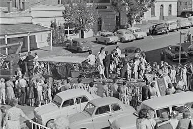 Negative - Bendigo Easter Fair 1962 - Float - Trampoline, Allan Doney, 1950 -1970