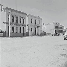 Negative - Clunes - Fraser Street - Hotel - Returned Soldiers League - State Savings Bank, Allan Doney, 1950 -1970