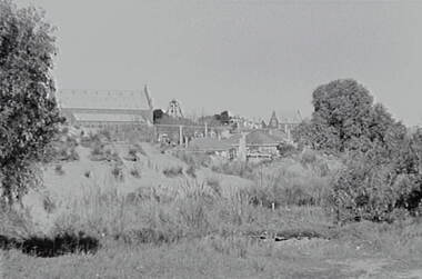 Negative - California Gully - Mullock Heap and Church, Allan Doney, 1950 -1970