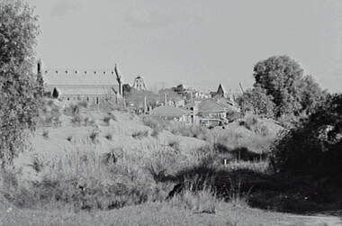 Negative - California Gully - Mullock Heap and Church, Allan Doney, 1950 -1970