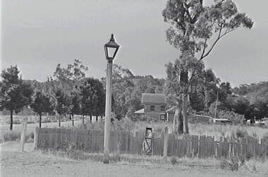 Negative - Fryerstown - Lamppost and House, Allan Doney, 1950 -1970