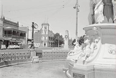 Negative - Alexandra Fountain Bendigo - Cenotaph - High Street, Allan Doney, 1950 -1970