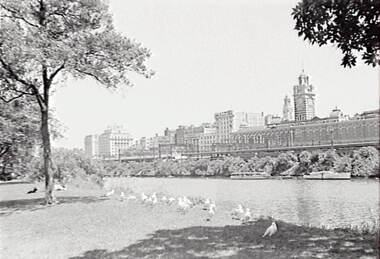 Negative - Melbourne - Yarra - Buildings - Flinder's Street Station - Boats, Allan Doney, 1950 -1970
