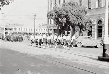 Negative - Anzac Day Parade - Marching Band - View Street Bendigo, Allan Doney, 1950 -1970