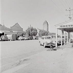 Negative - Pyramid Hill - Street - Businesses - Clock Tower, Allan Doney, 1950 -1970