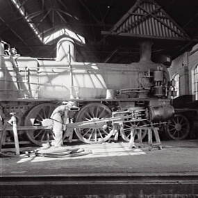 Negative - Railway Workshop - Engine, Allan Doney, 1950 -1970
