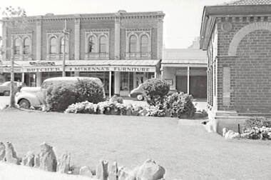 Negative - Town Hall Gardens - Building - McKenna’s Furniture - Butcher, Allan Doney, 1950 -1970