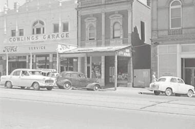 Negative - Mitchell Street Bendigo - Cowlings Garage - Shoe Repairer, Allan Doney, 1950 -1970