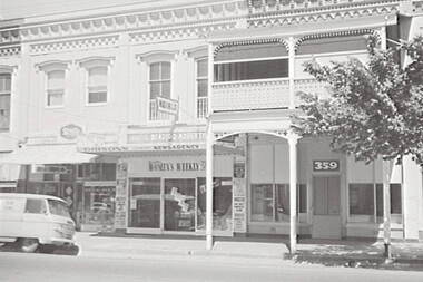 Negative - Iron Lacework - McCrae Street Bendigo - Businesses - Gibson’s Newsagency, Allan Doney, 1950 -1970