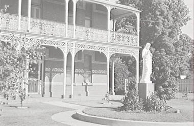 Negative - Iron Lacework - Catholic College Bendigo - Statue, Allan Doney, 1950 -1970