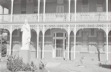Negative - Iron Lacework - Catholic College Bendigo - Statue, Allan Doney, 1950 -1970