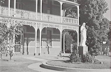 Negative - Iron Lacework - Catholic College Bendigo - Statue, Allan Doney, 1950 -1970
