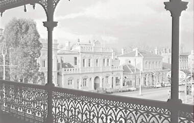 Negative - Iron Lacework - Balcony - View Street Bendigo - Temperance Hall - Sandhurst Trustees, Allan Doney, 1950 -1970