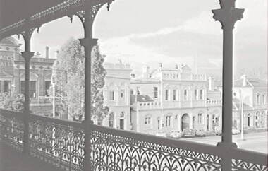 Negative - Iron Lacework - Balcony - View Street Bendigo - Temperance Hall - Sandhurst Trustees, Allan Doney, 1950 -1970