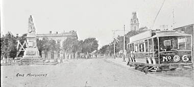 Negative - Early Bendigo trams - Gold Monument - Black Swan Hotel Bendigo - Poppet Head, Allan Doney, 1950 -1970