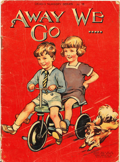 red book cover with two children on bike and dog