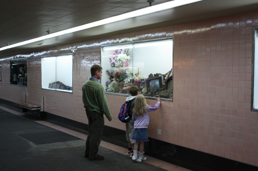 two people looking at an exhibition window