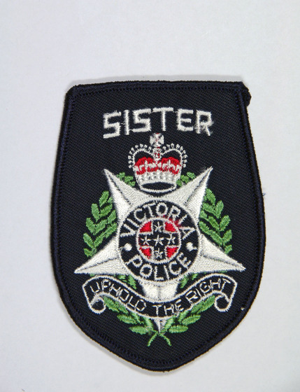 navy blue patch with police motif star with crown