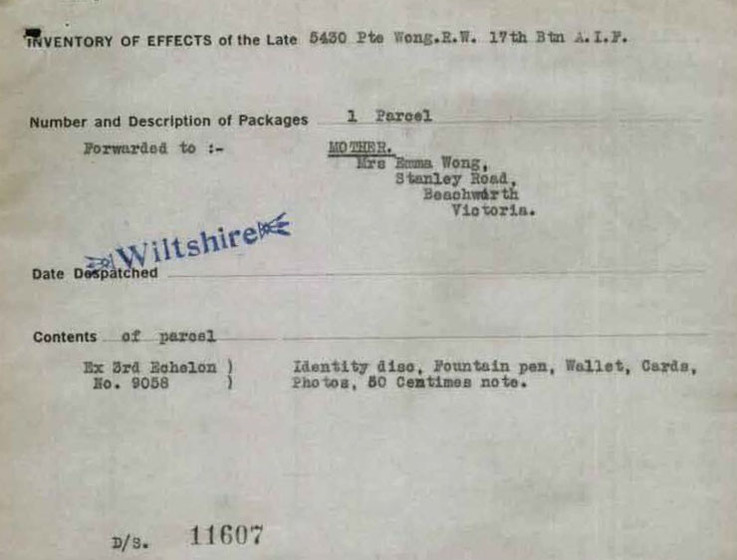document showing inventory of items returned to Emma Wong