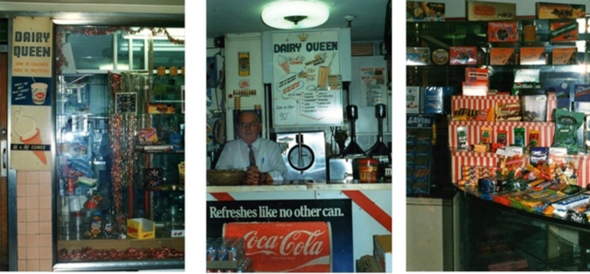three photos placed side by side, how the Milk Bar shop with items displayed