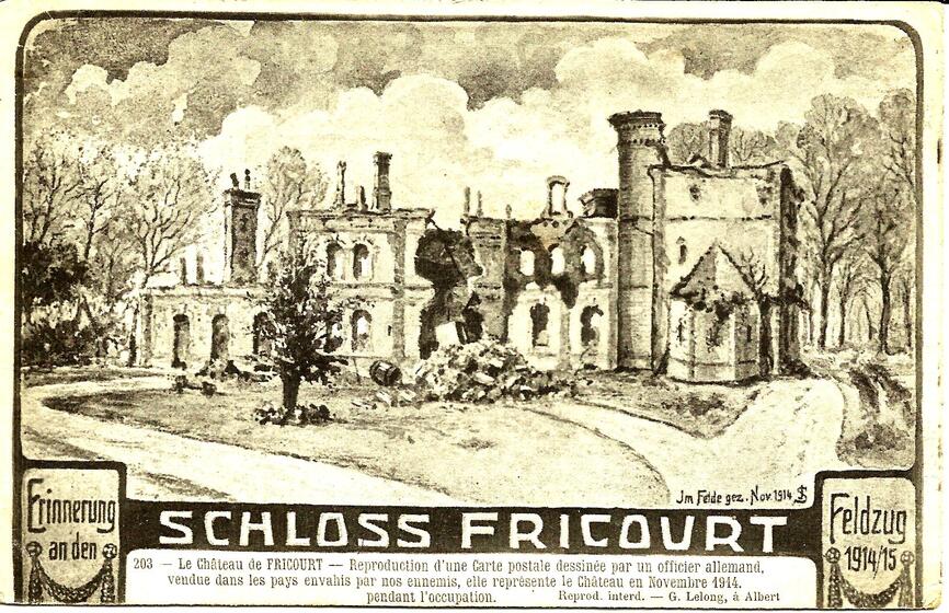 a postcard of historic chateau with descriptive text