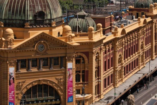 modern day aerial view of Flinders Street Station