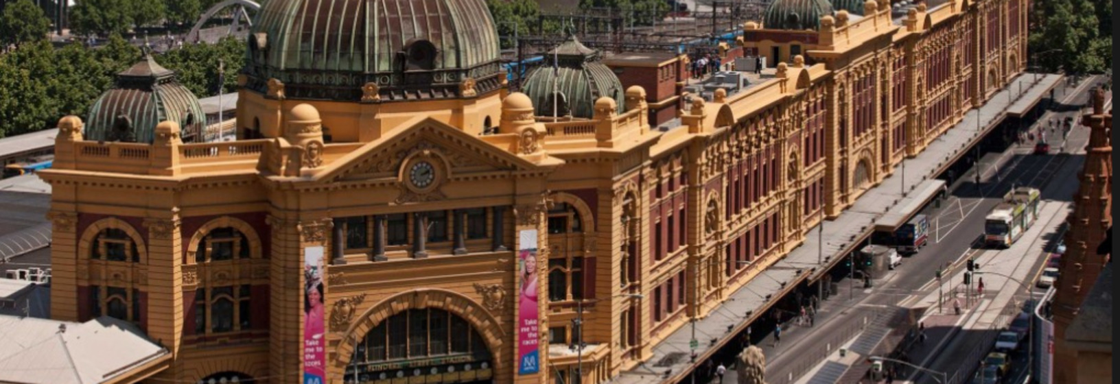 modern day aerial view of Flinders Street Station