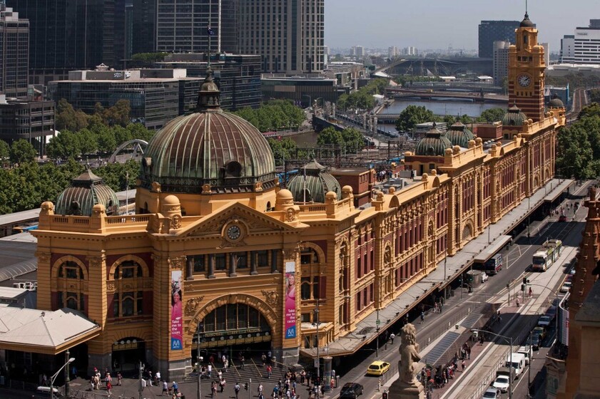 modern day aerial view of Flinders Street Station