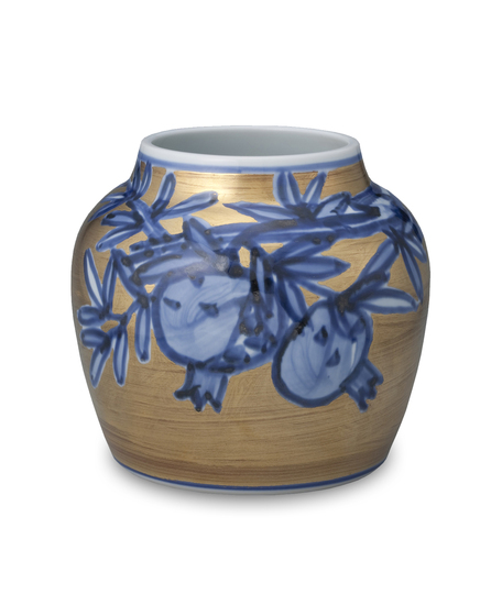 porcelain gilded vase with underglaze blue decoration.